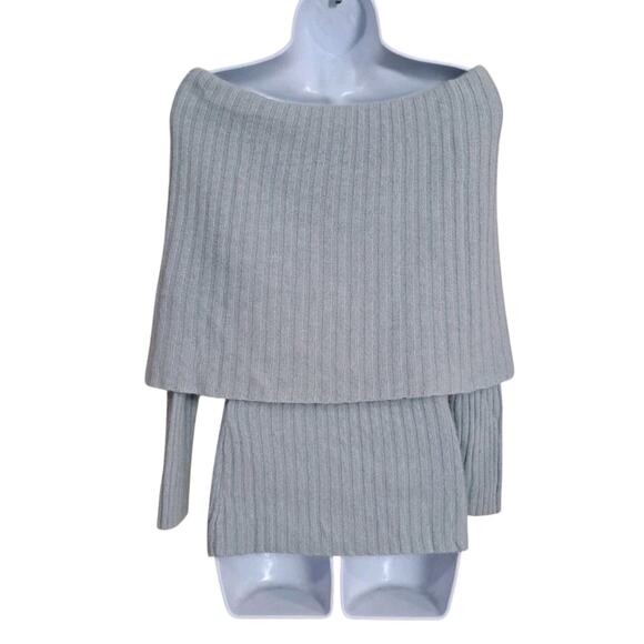 Newport News Caped Off Shoulder Sweater Sz S Ribbed Angora/Lambswool Blend Blue - Picture 4 of 5
